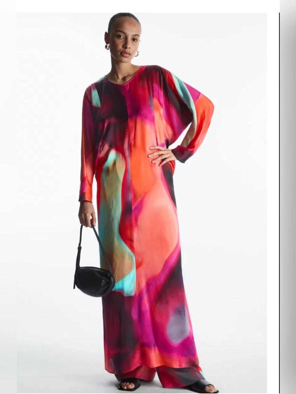 COS Printed Dolman Sleeve Maxi Dress Abstract Print Viscose Long US 10 Colorful